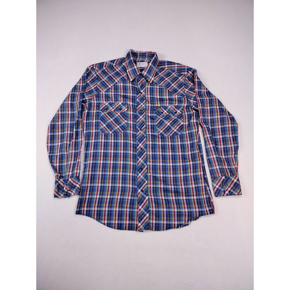 Wrangler Shirt Mens Medium   Vintage 70s Westerncore Cowboycore Pearl Snap Plaid
